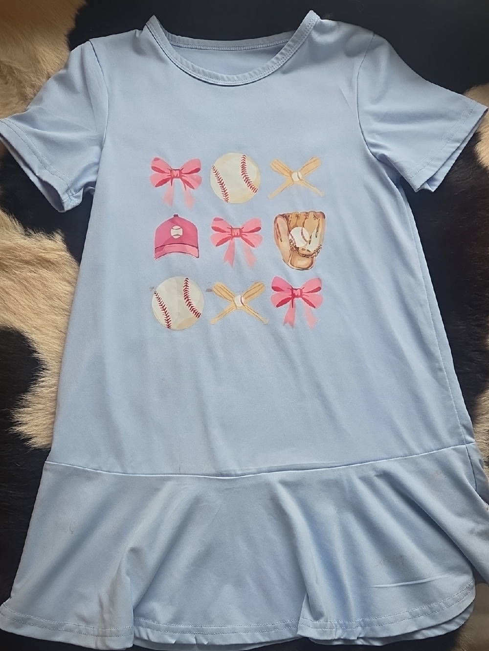 Girls Light Blue Baseball Graphic Dress Sz 7/8
